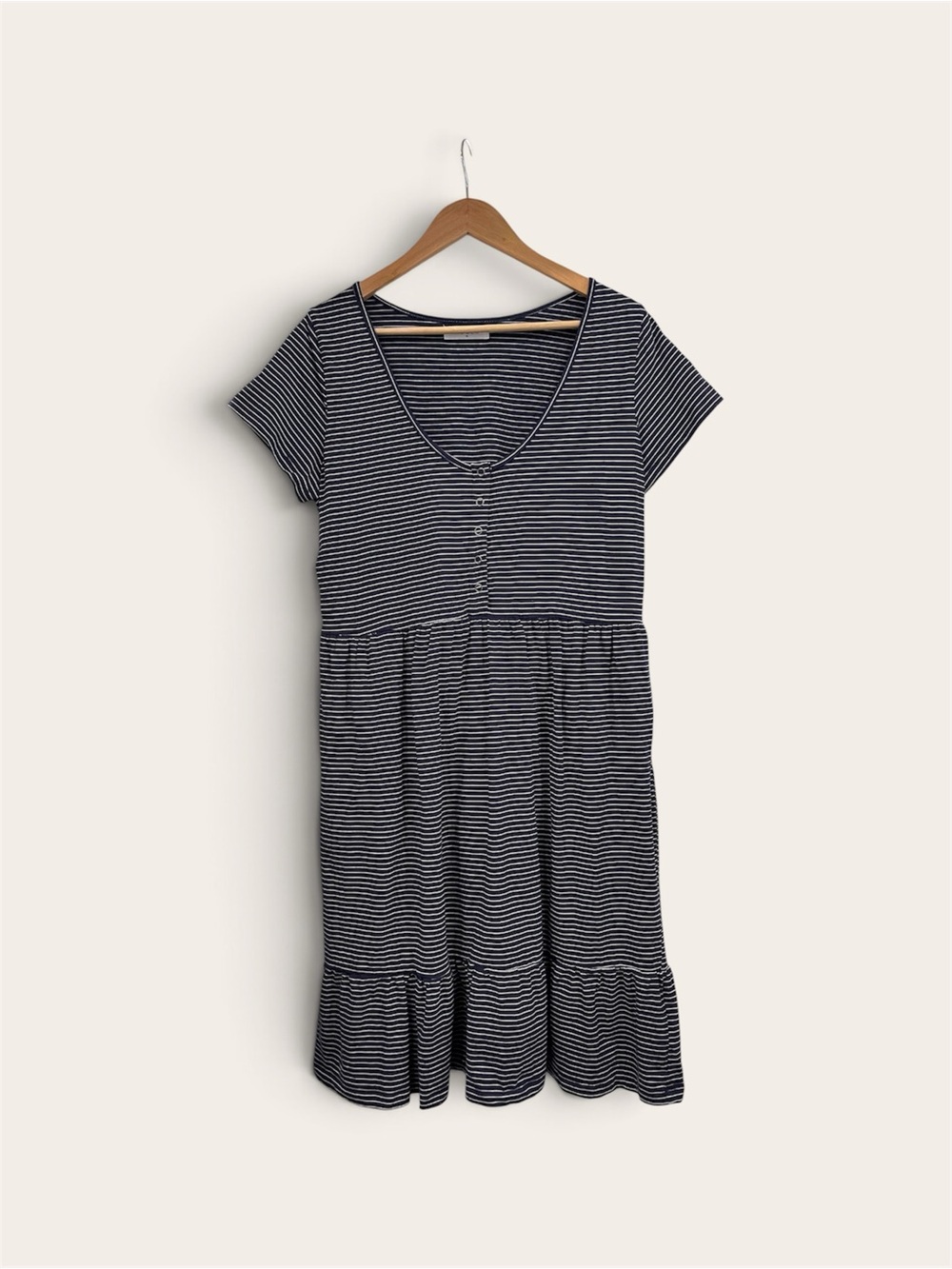 Moolk Striped Short-Sleeve Scoop Neck Dress in Navy & White (Nursing Friendly)